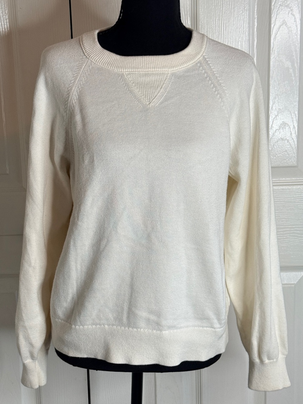 J. Crew V-Stitch Athletic Crewneck Sweater Cream S